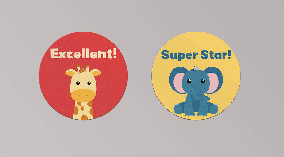 School Animal Stickers Round